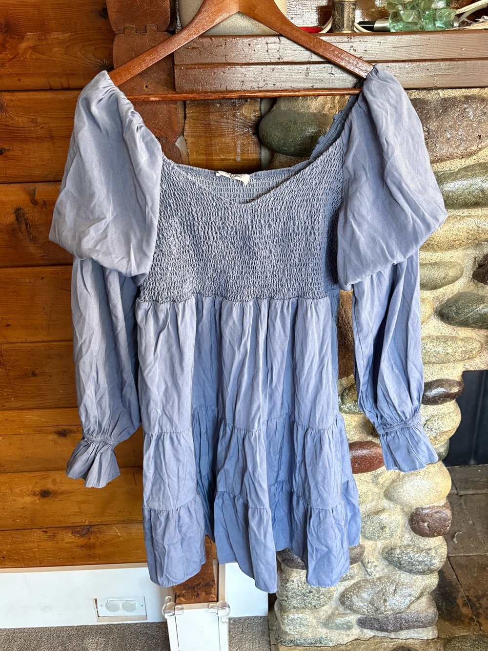 The Yellow Door Boutique Blue Smocked Puff Sleeve Tiered Mini Dress XL
